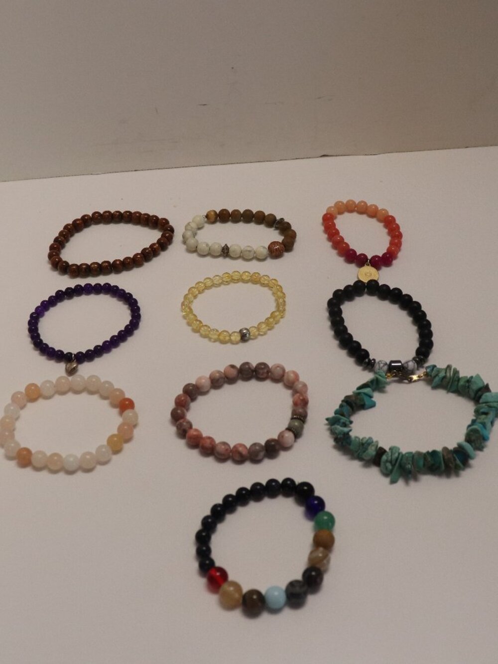 Lot of 10 Mostly Stretchable Bracelets made of Various Stones
